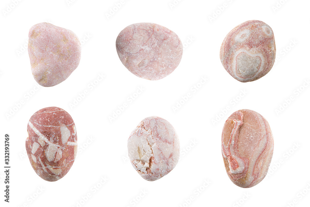 Beautiful Set of nature pink stones isolated on white background.Different kind of pebbles stones. Beautiful Set of nature pink stones isolated on white background.Different kind of pebbles stones.