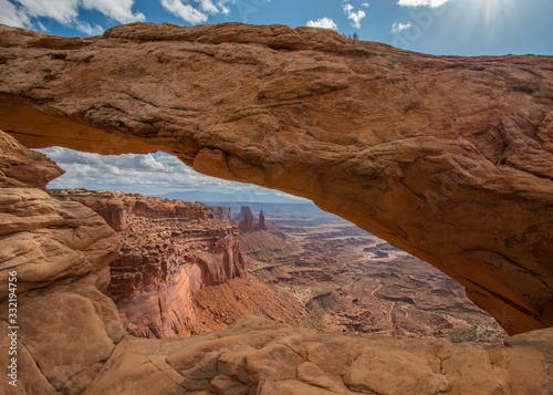 Clouds in the sky above Mesa Arch in Canyonlands National Park near Moab  Utah