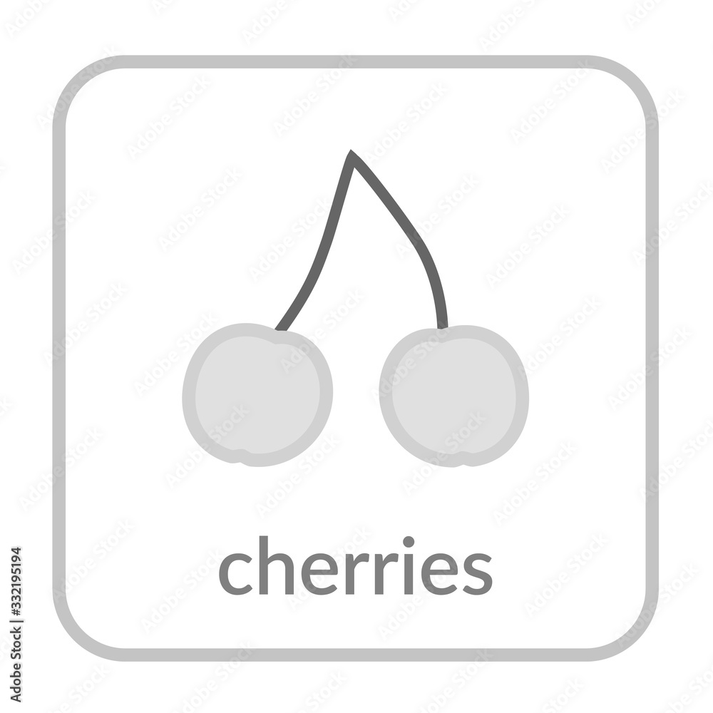 Sweet cherry icon. Merry, outline flat berry sign, isolated white background. Symbol health nutrition, eco food fruit. Contour shape. Nutritious organic dessert. Cartoon. Vector illustration Sweet cherry icon. Merry, outline flat berry sign, isolated white background. Symbol health nutrition, eco food fruit. Contour shape. Nutritious organic dessert. Cartoon. Vector illustration