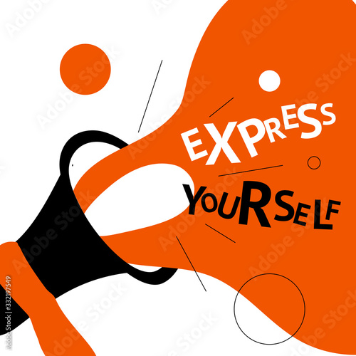Vector illustration of loudspeaker and phrase Express yourself.