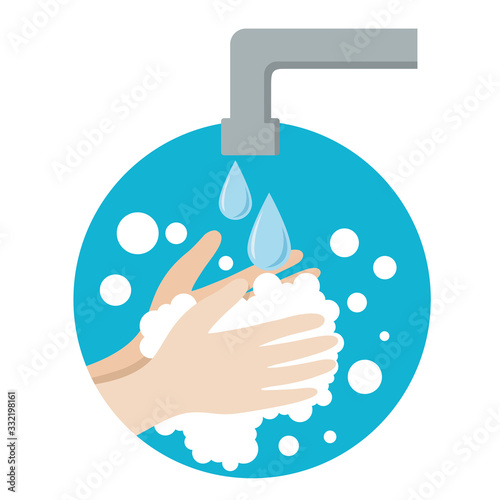 Washing hands with soap, cleaning, Health care, Anti Bacteria in blue circle on transparent background, icon, isolated, vector illustration
