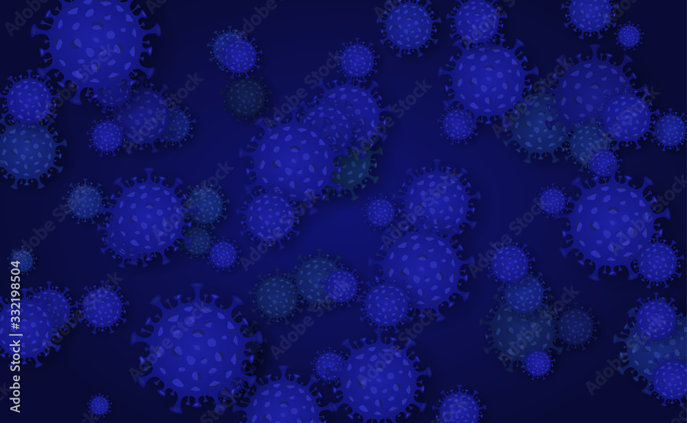 Corona Virus 2020, virus infections. Coronavirus (2019-nCoV). Virus Covid 19-NCP. Background with realistic blue and orange virus cells. Symbol vector illustration.