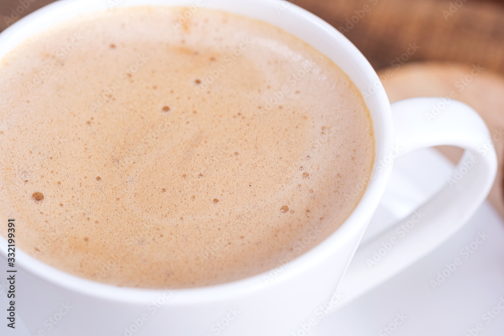 Close-up cap coffee cappuccino or latte Close-up cap coffee cappuccino or latte