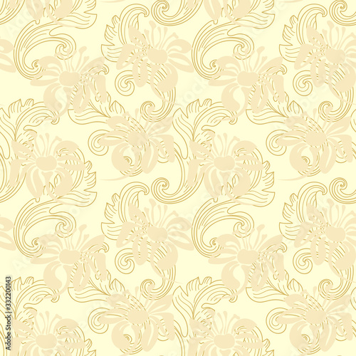 Seamless grey background with white pattern in baroque style. Vector retro illustration. Ideal for printing on fabric or paper.