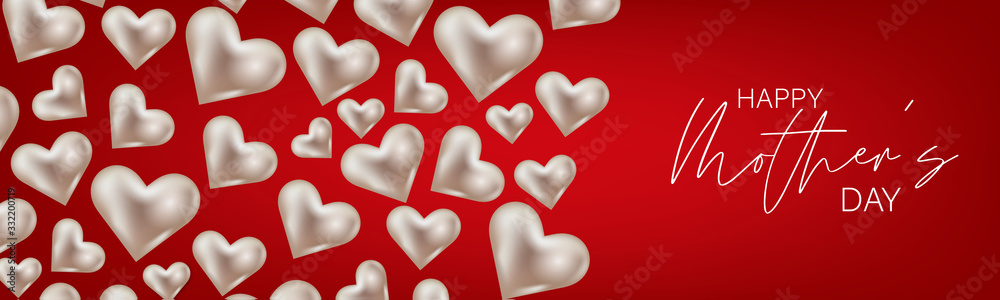 Happy Mothers Day banner, website or newsletter header. Hearts on red backgrounds. Vector illustration. Happy Mothers Day banner, website or newsletter header. Hearts on red backgrounds. Vector illustration.