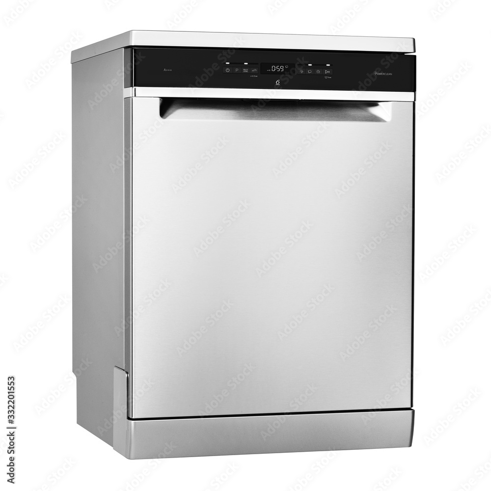 Dishwasher Machine Isolated on White Background. Side View of Modern