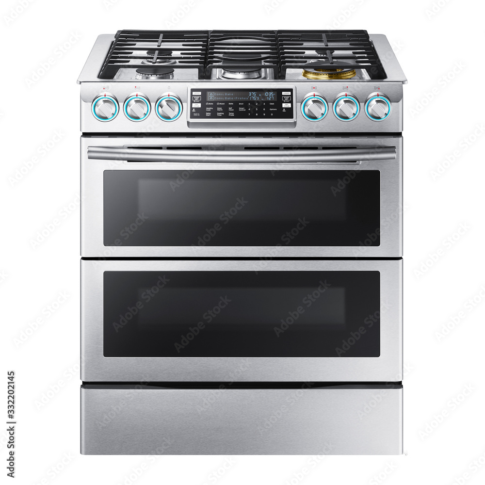Range Cooker Isolated on White. SlideIn Dual Fuel Gas Kitchen Stove