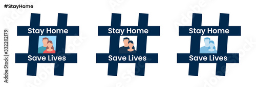 Stay at home save lives concept, hash hag