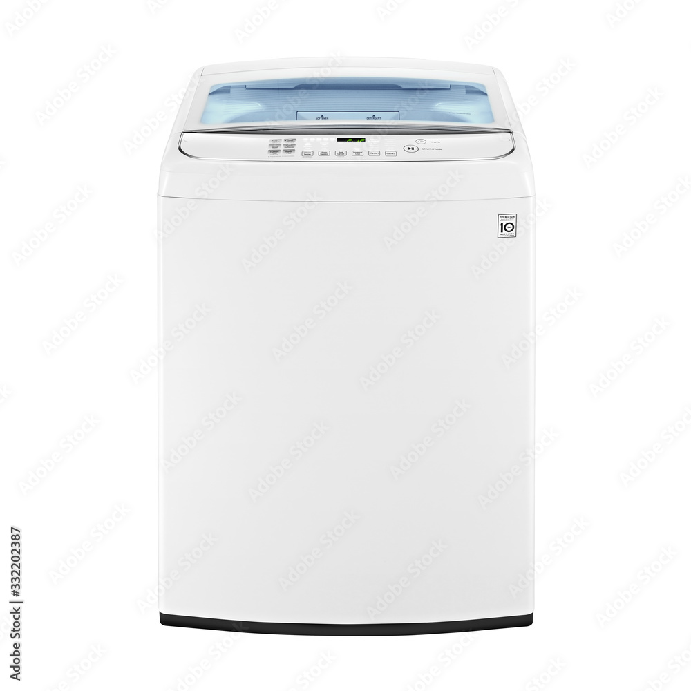 Top Loader Washing Machine Isolated on White Background. Front View of  White Washer Machine. Top Load Washing Machine with Electronic Control  Panel. Domestic Appliances. Household Appliances3 Stock Photo | Adobe Stock