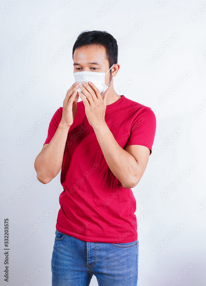 covid insurance concept. asian men wear protective masks. Coronavirus