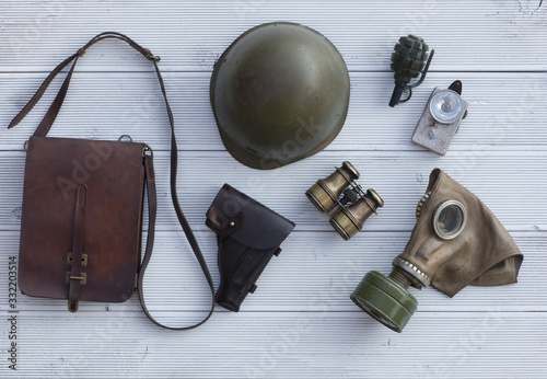leather map-case, vintage military equipment and weapons