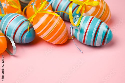 Easter eggs on a pink background