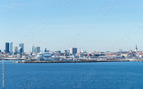 23 April 2019, Tallinn, Estonia. High-speed passenger and car ferry of the Estonian shipping concern Tallink Silja Europa in the port of Tallinn. © fifg