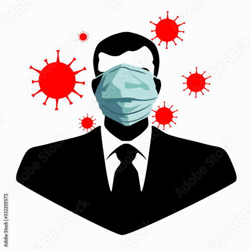 A man in a medical mask isolated on a white background.