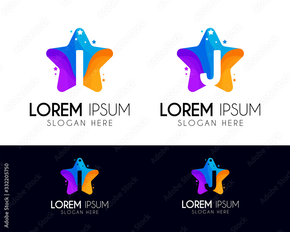 Creative letter I and J logo template. With star concept. Vector icon logo design. Element for your brand identity Creative letter I and J logo template. With star concept. Vector icon logo design. Element for your brand identity