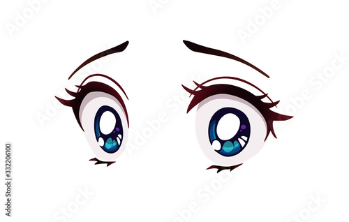 Fototapeta Naklejka Na Ścianę i Meble -  Scared anime style big blue eyes, little nose and kawaii mouth.