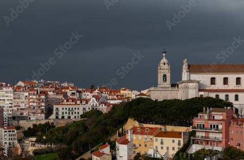 Scenic view over the red rooftops of Lisbon, Portugal.