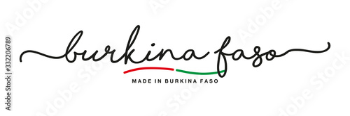 Made in Burkina Faso handwritten calligraphic lettering logo sticker flag ribbon banner