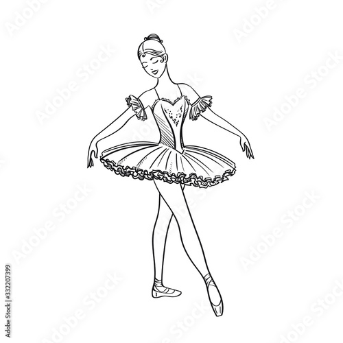 Sketch Ballet dancer silhouette. Beautiful Realistic ballerina girl,young woman against white background. Ballet banner. Vector illustration.