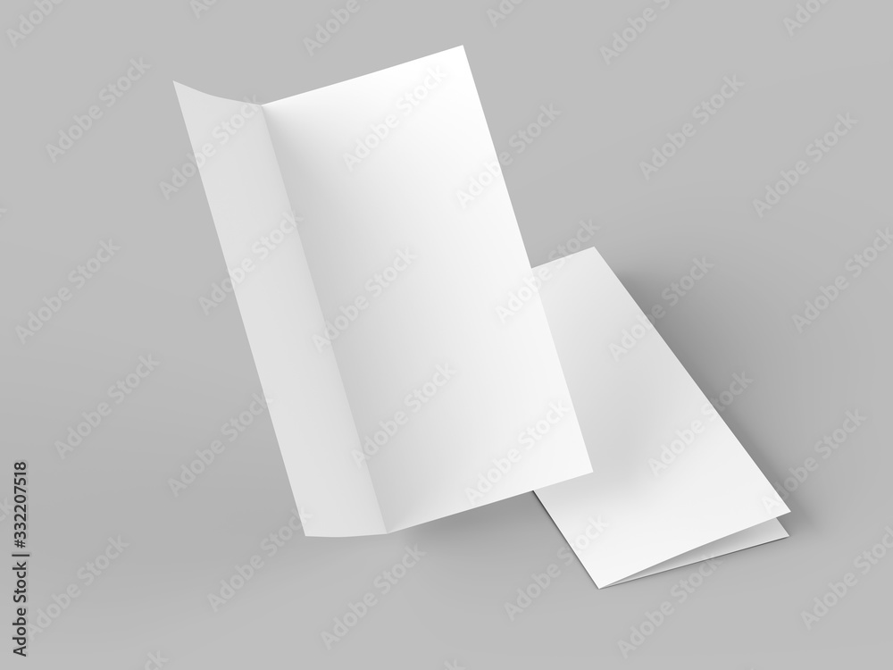 Leaflet folded to DL format - mock up - 3d illustration Leaflet folded to DL format - mock up - 3d illustration