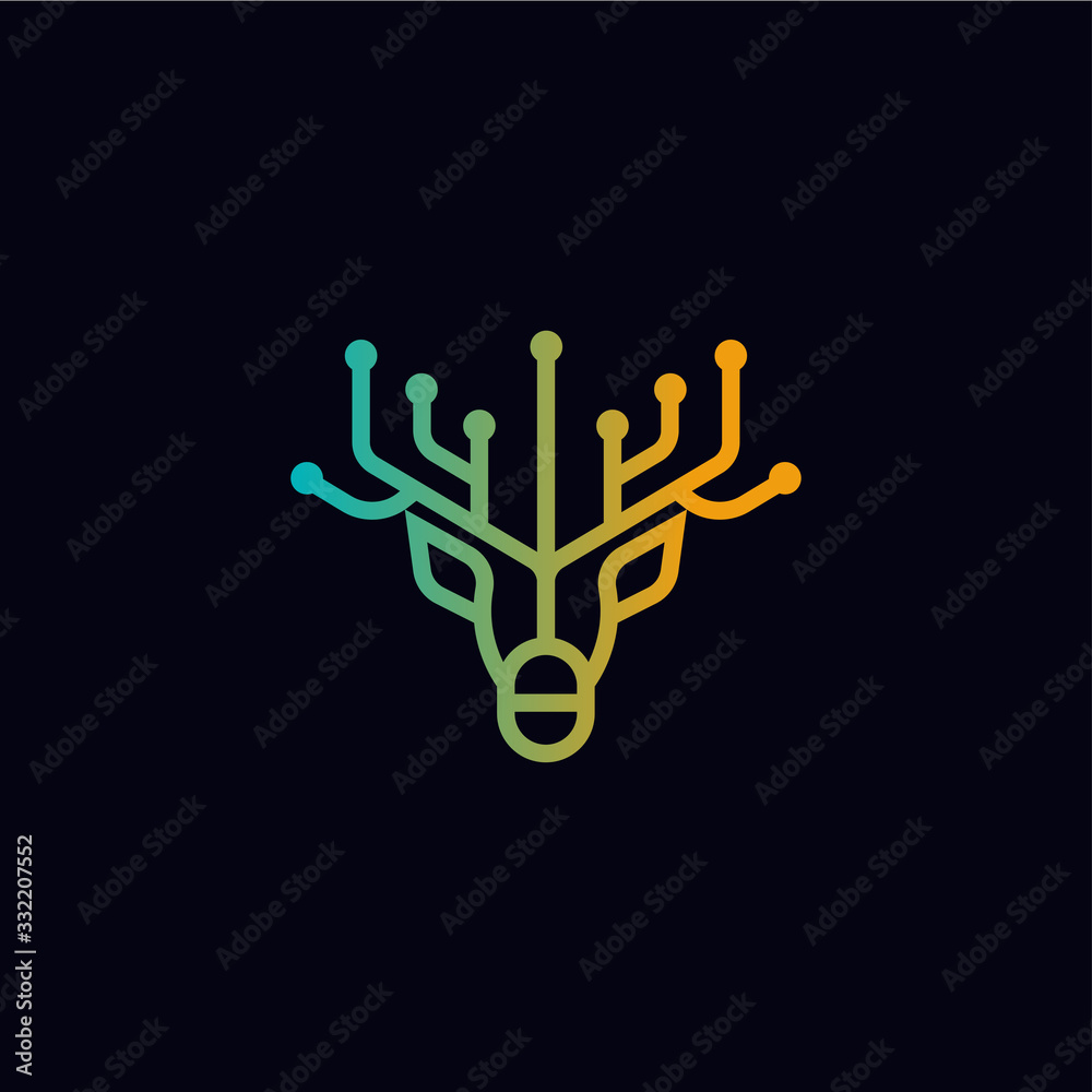 Fototapeta Deer head logo. Logo design technology. Linear style business logo design - Vectorr