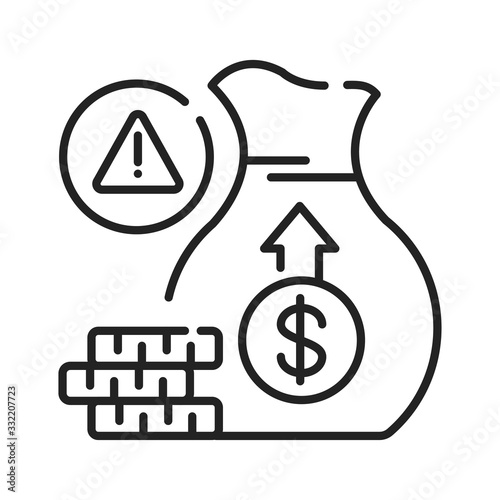 Investment scam black line icon on white background. Cash fraud. Losses. Bankruptcy. Illegal business. Pictogram for web page, mobile app, promo. UI UX GUI design element.