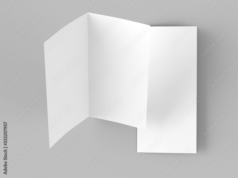 Leaflet folded to DL format - mock up - 3d illustration Leaflet folded to DL format - mock up - 3d illustration