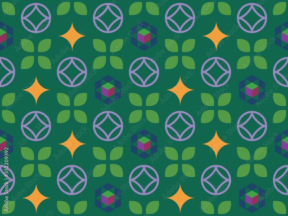 Seamless bright spring pattern with leaf and   geometry.