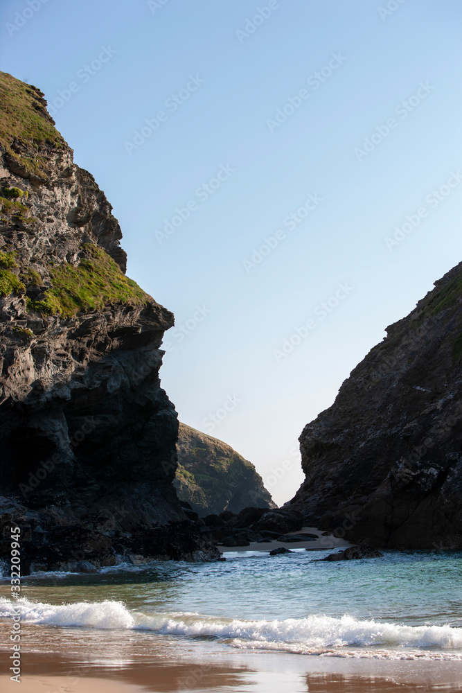Rocky coastline with cliffs, beach
