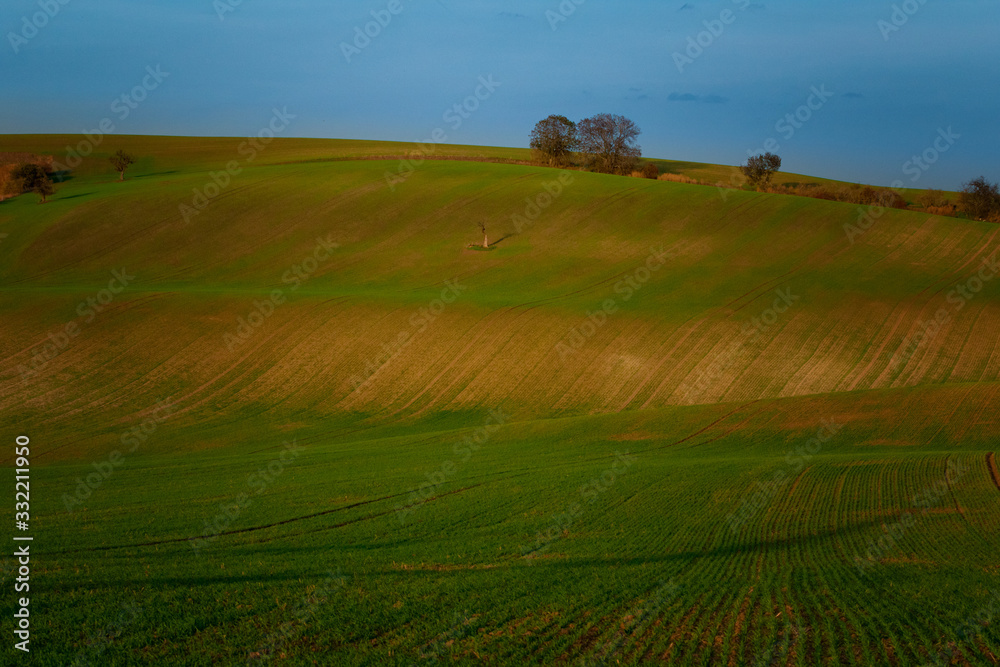 Wonderful landscapes of autumn Moravian fields in the golden hour.