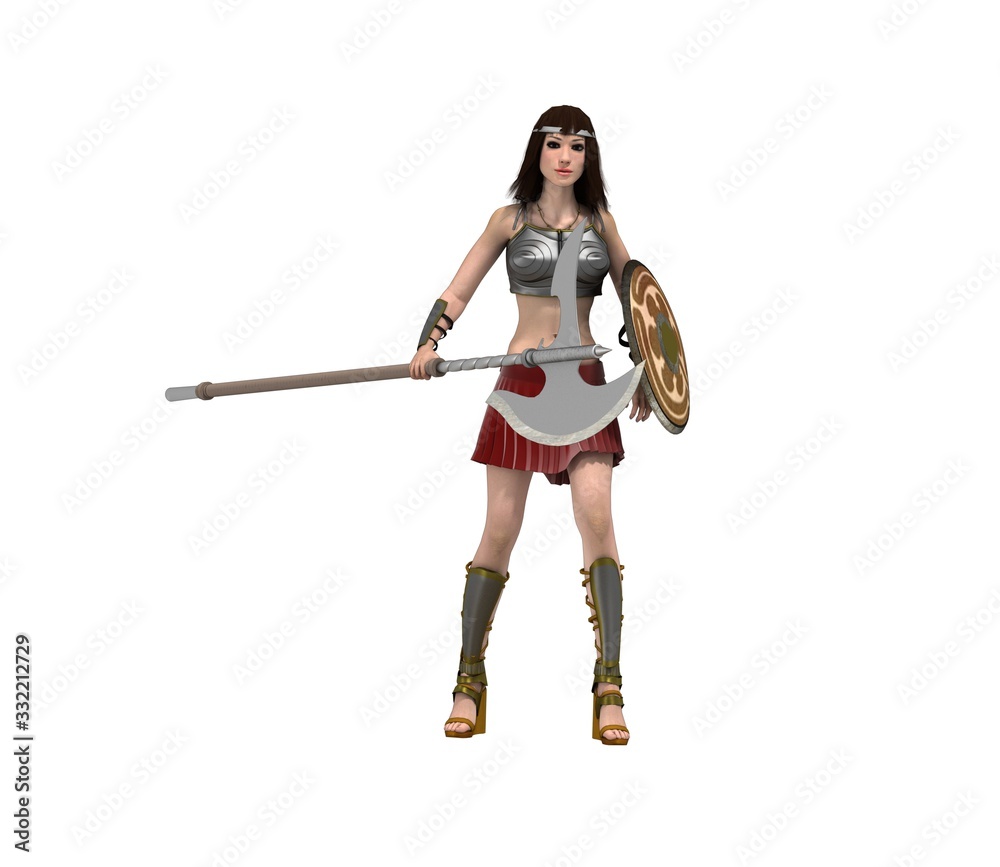 warrior woman character, 3D rendering, illustration warrior woman character, 3D rendering, illustration