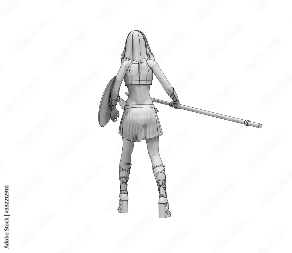 warrior woman character, 3D rendering, illustration warrior woman character, 3D rendering, illustration