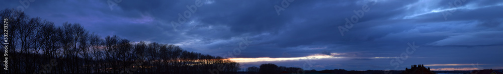 Spring.Evening time. Panoramic photo of the sky, late time, different compositional plans .