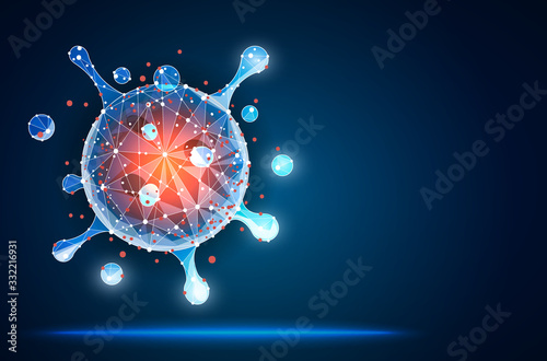 Virus. Abstract vector 3d microbe isolated on blue background. Vector abstract polygonal image mash line and point.