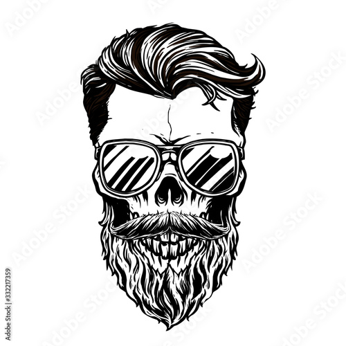 hipster skull with bearded vector illustration