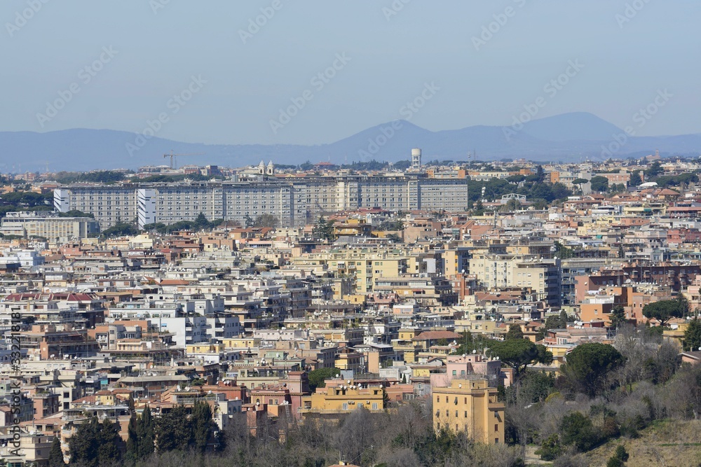 Panorama of Rome from the observation deck of the dome of St. Peter's Basilica. Panorama of the city. The best view of Rome. Panorama of Rome from the observation deck of the dome of St. Peter's Basilica. Panorama of the city. The best view of Rome.