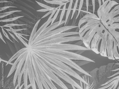 Beautiful abstract color gray and white three leaves marble on black background, black  white granite tiles floor on white background, love gray leaves banners graphics, art decoration, gray flowers