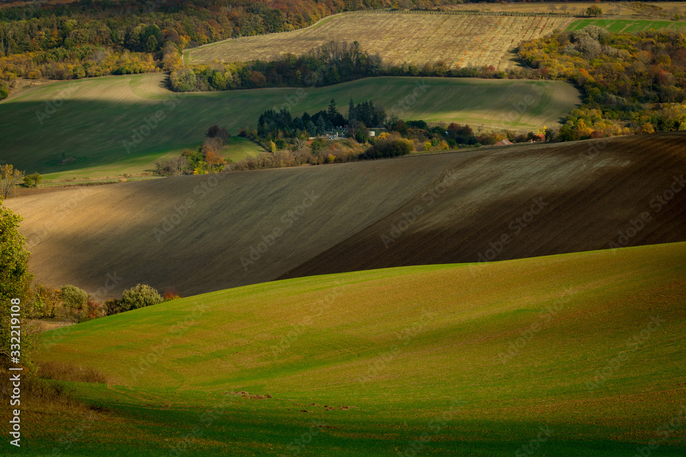 Beautiful landscape of plowed Moravian fields in the autumn time