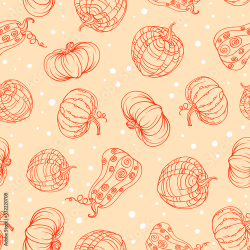 Seamless pattern with autumn Halloween pumpkin