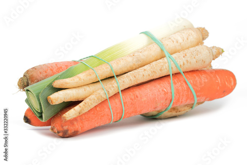 Obraz na płótnie Fresh mirepoix (Italian) - carrot, celery, parsley, leek w salonie