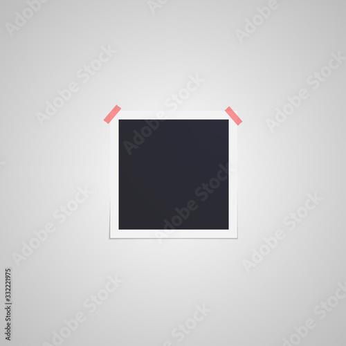 Vector empty photo frame with scotch tape isolated on white background. Square shaped card