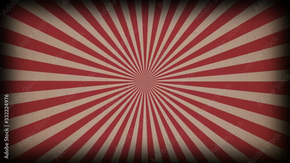 Sunburst vintage rays background. Rotating retro sun ray animation background. Animated shining sunrise with Old vintage film strip effect.