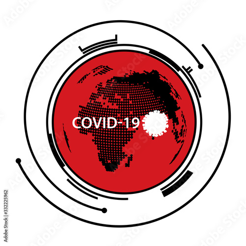 COVID-19 coronavirus icon. Global map and epecenter of contagious infection. Vector Illustration