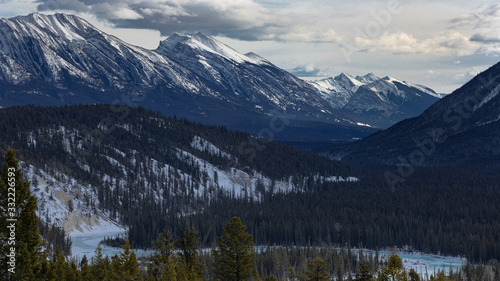 Mountain valley with frozen river, Banff National Park