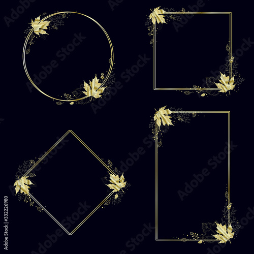 Vector set of frames with Golden leaves.Autumn background with fall leaves. Nature autumnal vector concept. Vector Illustration Autumn Sale.
