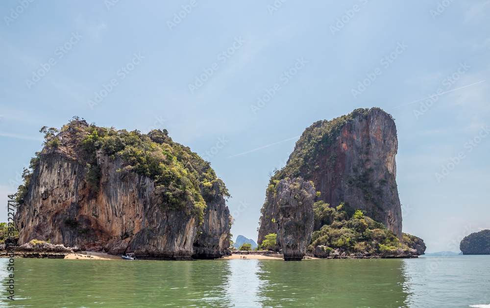 Ko Tapu island in Thailand and surrounding landscape. Travel and vacation concept