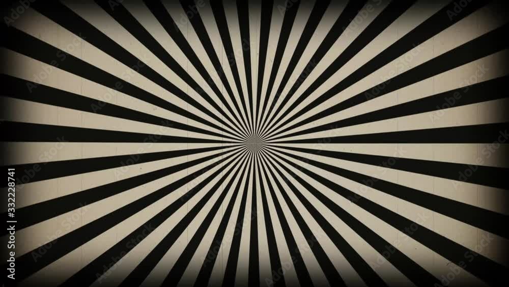 Sunburst vintage rays background. Rotating retro sun ray animation background. Animated shining sunrise with Old vintage film strip effect.