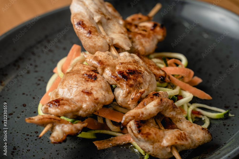 Grilled meat on a plate in a restaurant Grilled meat on a plate in a restaurant