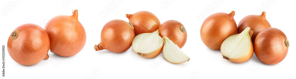 yellow onion isolated on white background close up. Set or collection - obrazy, fototapety, plakaty 