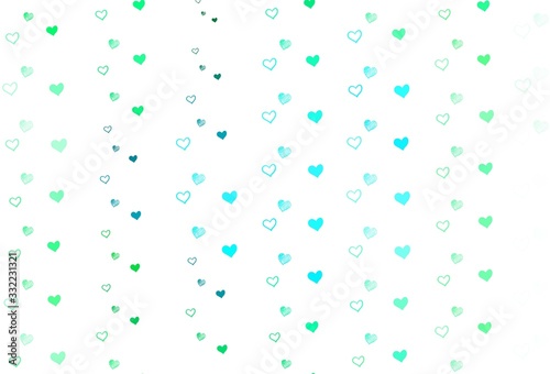 Light Green vector pattern with colorful hearts.
